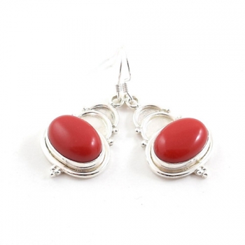 Pure silver red stone drop earrings